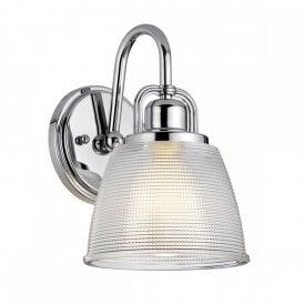 DUBLIN chrome bathroom wall light with textured glass shade