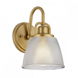 DUBLIN natural brass bathroom wall light with textured glass shade