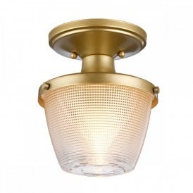 DUBLIN !P44 bathroom ceiling light in natural brass with textured glass shade
