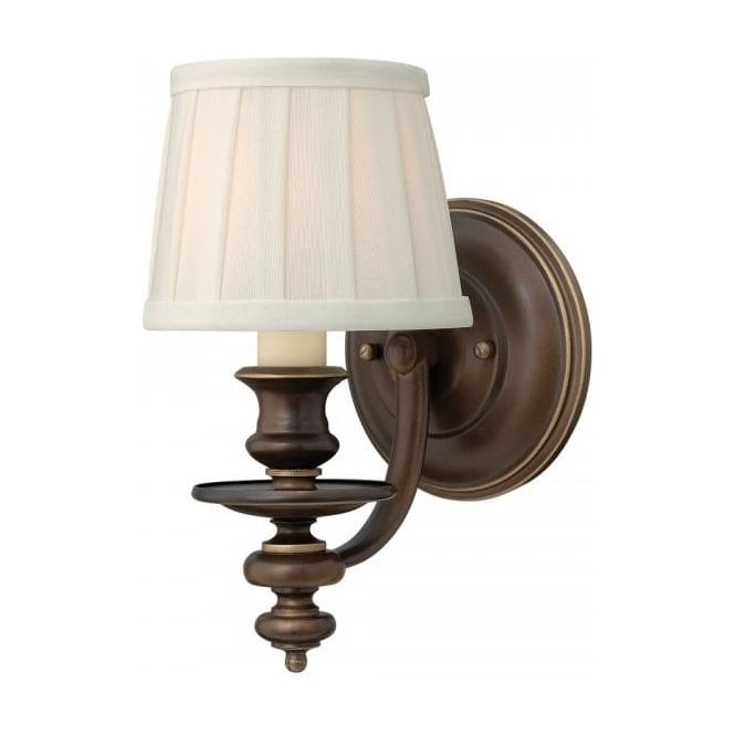 DUNHILL traditional bronze wall light with off-white pleated shade