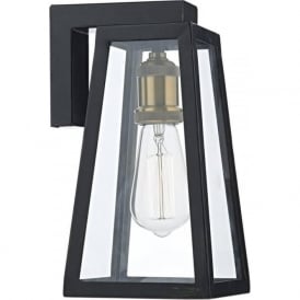 DUVAL retro style outside wall light in matt black with clear glass panels