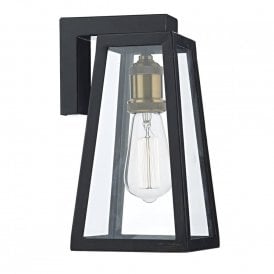 DUVAL retro style outside wall light in matt black with clear glass panels