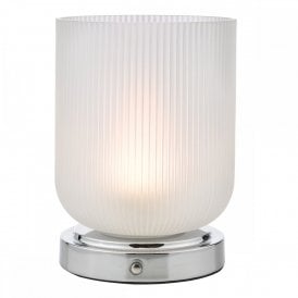 polished chrome touch table lamp with ribbed glass