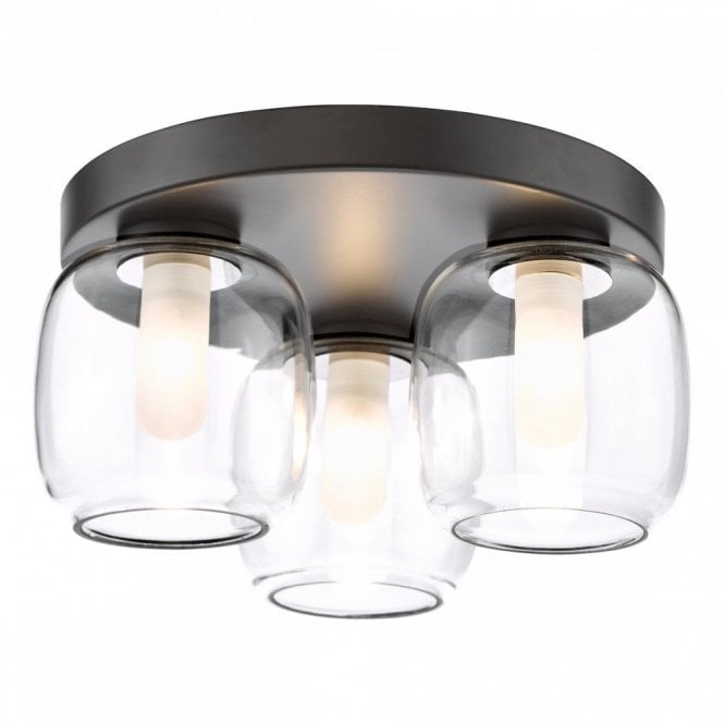 Edaline IP44 Bathroom 3 Light Semi-Flush in Matt Black with Glass Shades