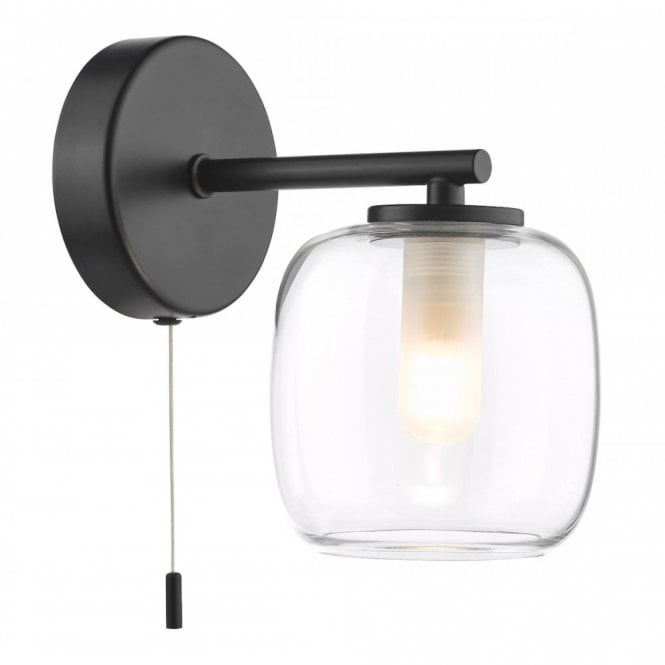 Edaline IP44 Bathroom Wall Light in Matt Black with Glass Shade