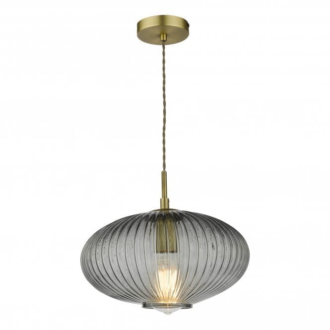 EDMOND Pendant Smoked Glass Antique Brass Detail