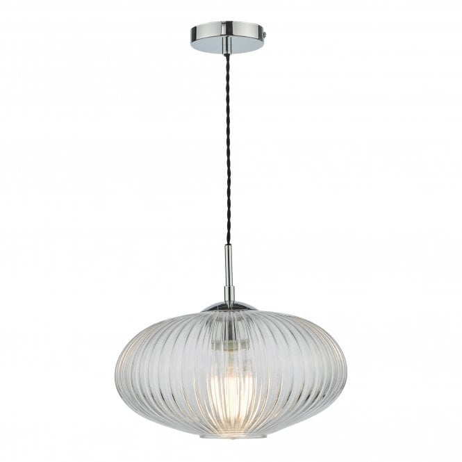 EDMOND Single Pendant Polished Chrome Ribbed Glass