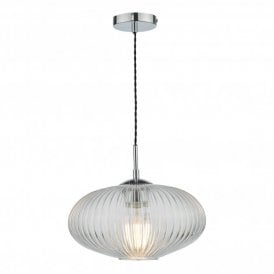 EDMOND Single Pendant Polished Chrome Ribbed Glass