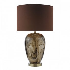 brown marble effect glass table lamp with brown lampshade