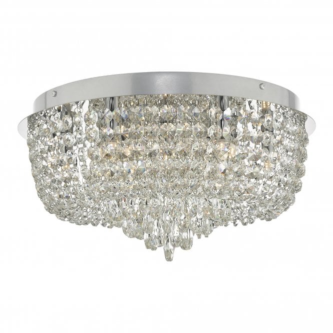 EITAN luxurious 9 light flush fitting crystal ceiling light on chrome fitting