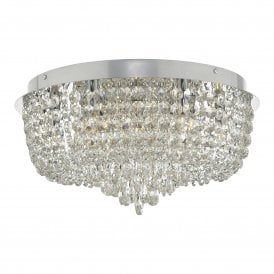 EITAN luxurious 9 light flush fitting crystal ceiling light on chrome fitting