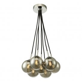 ELPIS 7 Light Cluster Pendant Polished Chrome Smoked Glass