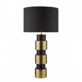 black and gold table lamp with black shade
