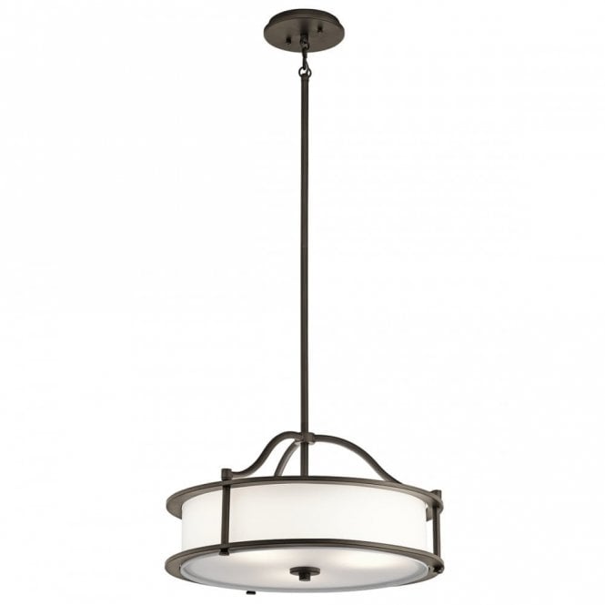EMORY 3 light dual mount ceiling light with off-white drum shade on bronze fitting