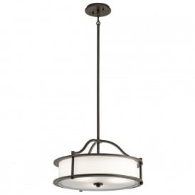 EMORY 3 light dual mount ceiling light with off-white drum shade on bronze fitting