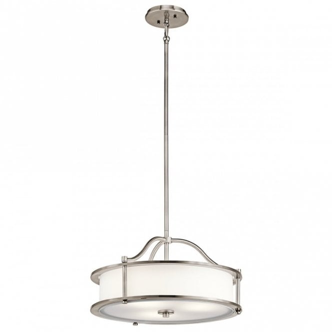 EMORY 3 light dual mount ceiling light with off-white drum shade on pewter fitting