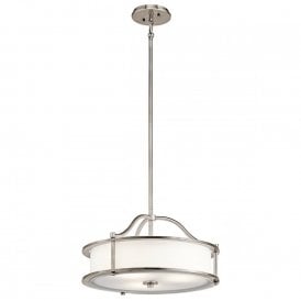 EMORY 3 light dual mount ceiling light with off-white drum shade on pewter fitting