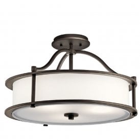 EMORY 4 light dual mount ceiling light with off-white drum shade on bronze fitting