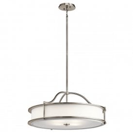 EMORY 4 light dual mount ceiling light with off-white drum shade on pewter fitting