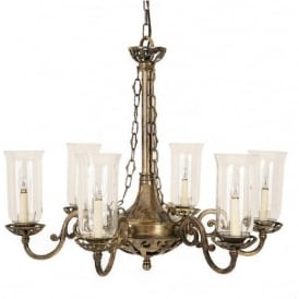 EMPIRE Edwardian 6 light antique brass chandelier with storm glass shades
