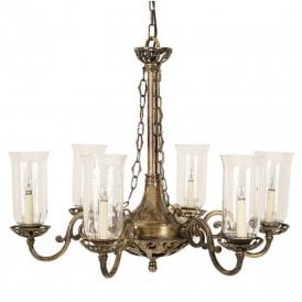 EMPIRE Edwardian 6 light antique brass chandelier with storm glass shades