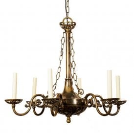 EMPIRE Edwardian antique brass chandelier with 6 candle lights