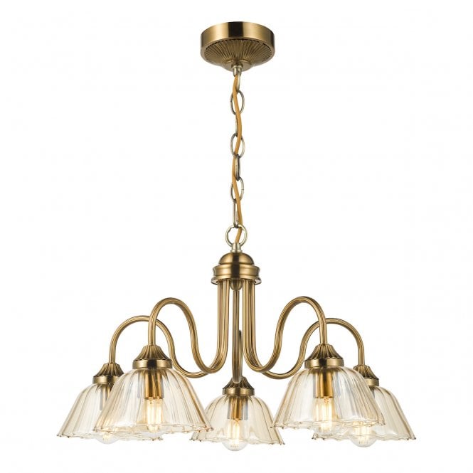 Erika 5 Light Pendant Antique Bronze and Amber Glass
