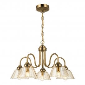 traditional 5 light pendant light in antique bronze and amber glass