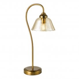 Table lamp antique bronze and amber glass