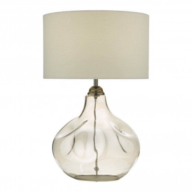 ESAROSA smoked glass table lamp with white linen shade
