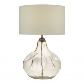 ESAROSA smoked glass table lamp with white linen shade