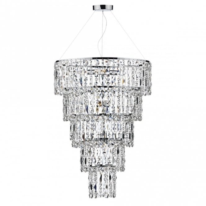 ESCALA long drop crystal waterfall chandelier on chrome frame