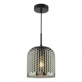 Ceiling pendant in matte black with smoked glass