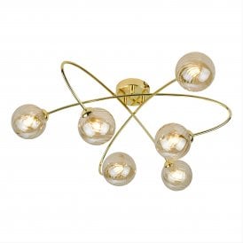 Semi Flush Ceiling Fitting in Polished Gold 6 light