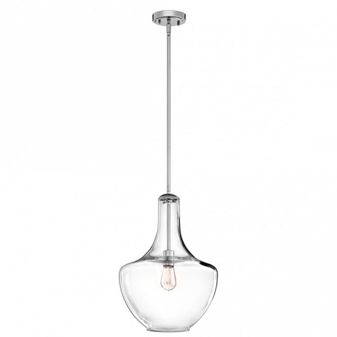 EVERLY clear glass ceiling pendant light on chrome fitting - medium