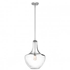 EVERLY clear glass ceiling pendant light on chrome fitting - medium