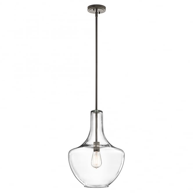 EVERLY clear glass ceiling pendant light on old bronze fitting - medium