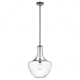 EVERLY clear glass ceiling pendant light on old bronze fitting - medium