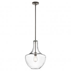 EVERLY clear glass ceiling pendant light on old bronze fitting - medium