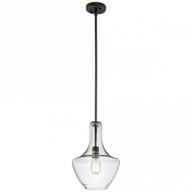 EVERLY seeded glass ceiling pendant light on old bronze fitting - small