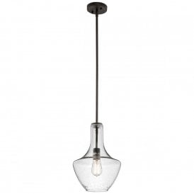 EVERLY seeded glass ceiling pendant light on old bronze fitting - small