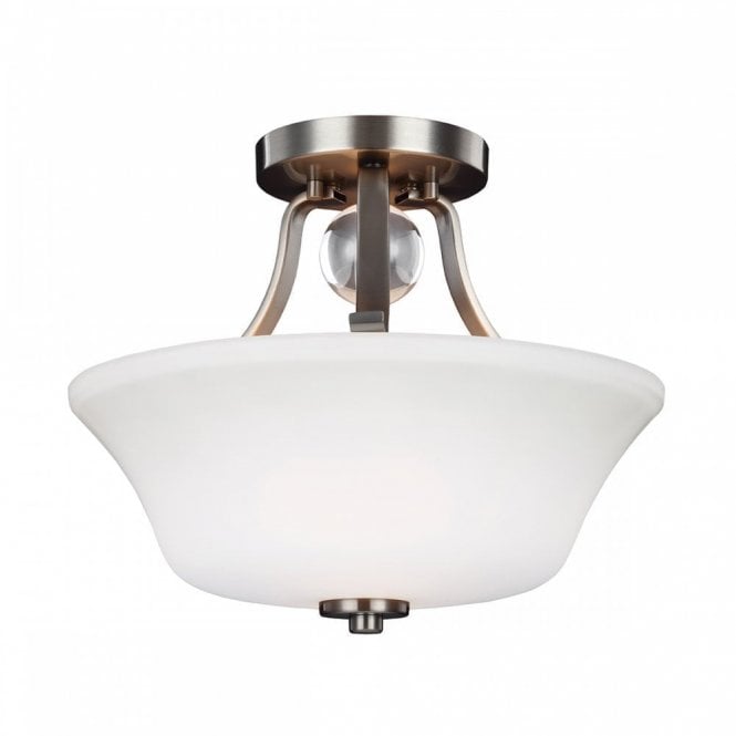 EVINGTON semi-flush uplighter ceiling light with opal glass shade - satin nickel fitting