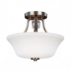 EVINGTON semi-flush uplighter ceiling light with opal glass shade - satin nickel fitting