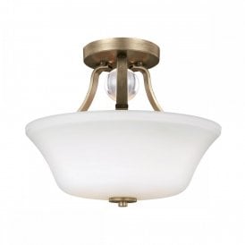 EVINGTON semi-flush uplighter ceiling light with opal glass shade - sunset gold fitting