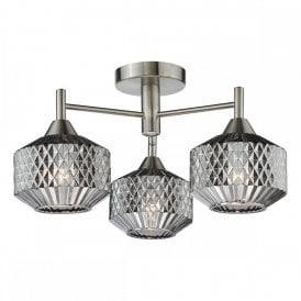 satin nickel semi-flush ceiling light with smoked glass