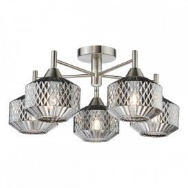 satin nickel semi flush light fitting with smoked glass