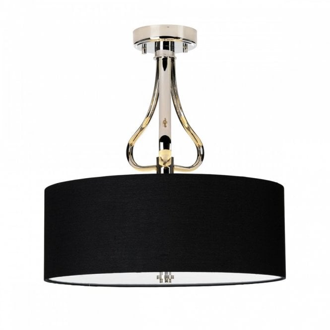 FALMOUTH IP44 semi-flush ceiling light in chrome with black drum shade