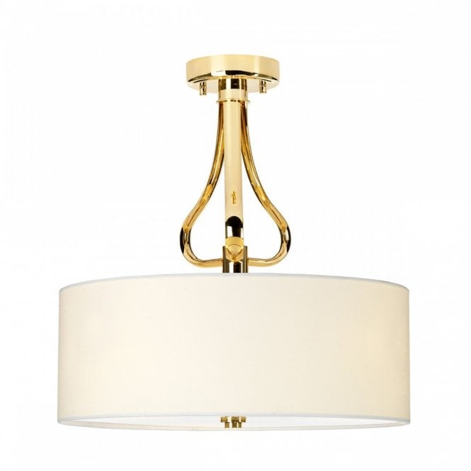 FALMOUTH IP44 semi-flush ceiling light in French gold with white drum shade