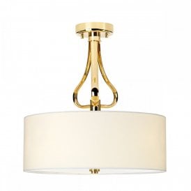 FALMOUTH IP44 semi-flush ceiling light in French gold with white drum shade