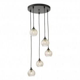 FEDERICO 5 Light Cluster Pendant Black Clear/Wire Glass